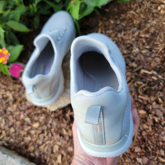 SKETCHERS ♡ Sweet Gray 'n Pink Air-Cooled Memory Foam Cord Slip On Sneakers 8 - Picture 9 of 15